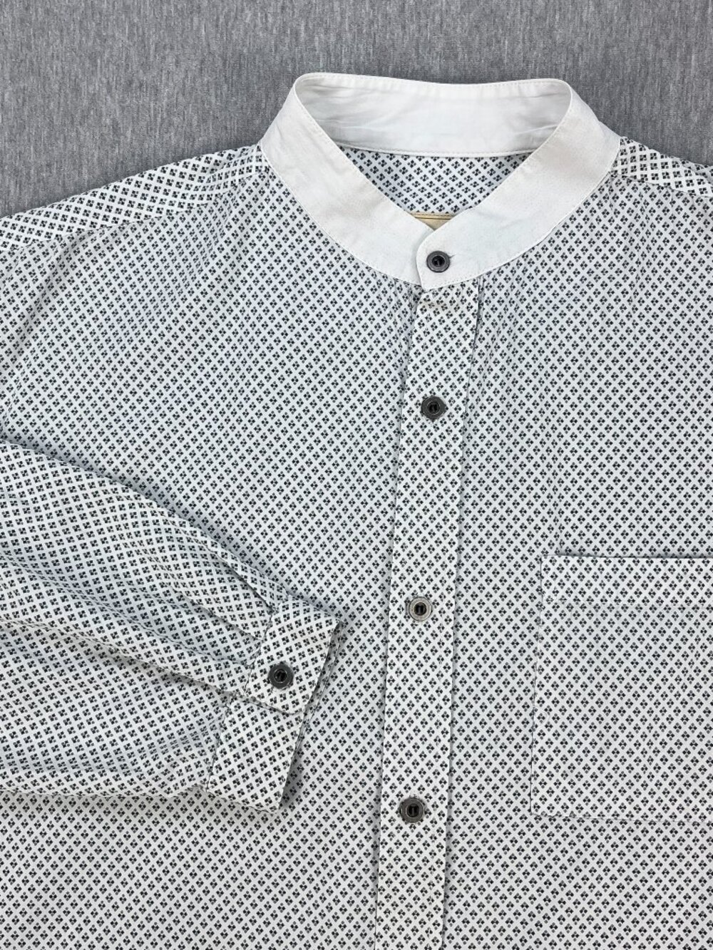 Scully Western Band Collar Shirt Mens L Gray Diamond Geometric Pattern Old West